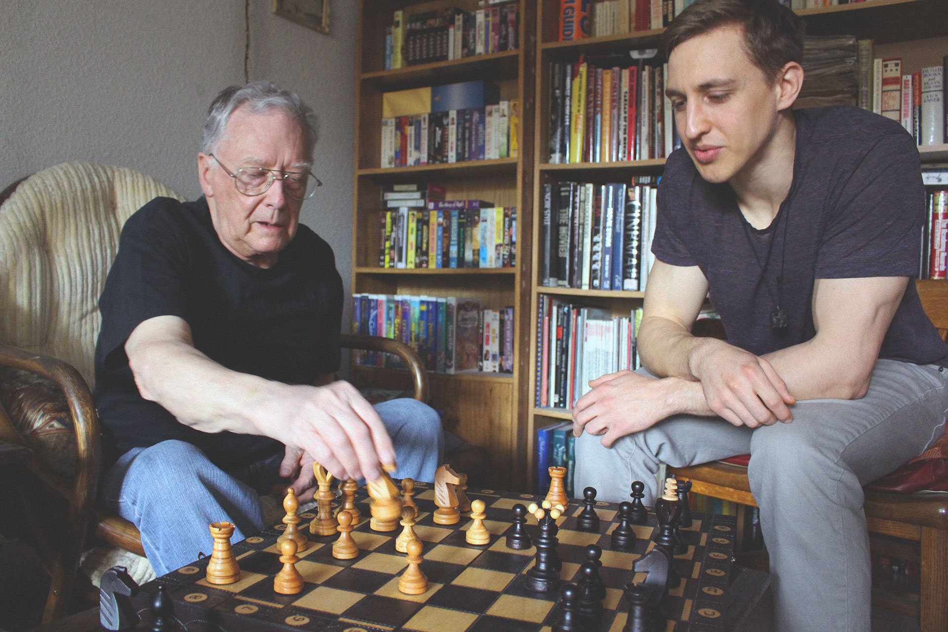 Martin playing a game with an elderly client